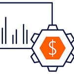 An illustration featuring a bar chart next to a gear with a dollar symbol, symbolizing financial data analysis and optimization by transfer pricing advisors.