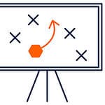 A diagram on a whiteboard depicts several X's and one hexagon with an arrow pointing upwards and to the right, possibly illustrating concepts discussed by transfer pricing advisors. The whiteboard is securely placed on a stand.