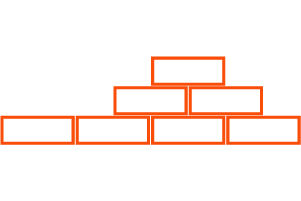 A simple outline of six rectangular blocks arranged in a pyramid shape, illustrating concepts like country by country reporting or transfer pricing, with three blocks on the bottom, two in the middle, and one on top.