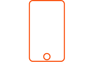 Simple orange outline of a smartphone with a rounded rectangular shape and a circular home button at the bottom, displayed on a light gray background—perfect for apps focused on transfer pricing or country by country reporting.